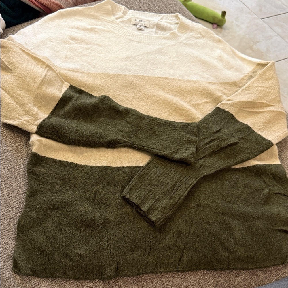 J. Crew Colorblock Sweater - White, Cream, Olive - Picture 3 of 5